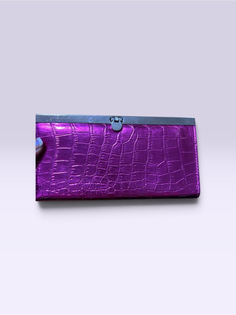 NWOT Metallic Pink Croc-Embossed Clutch Wallet